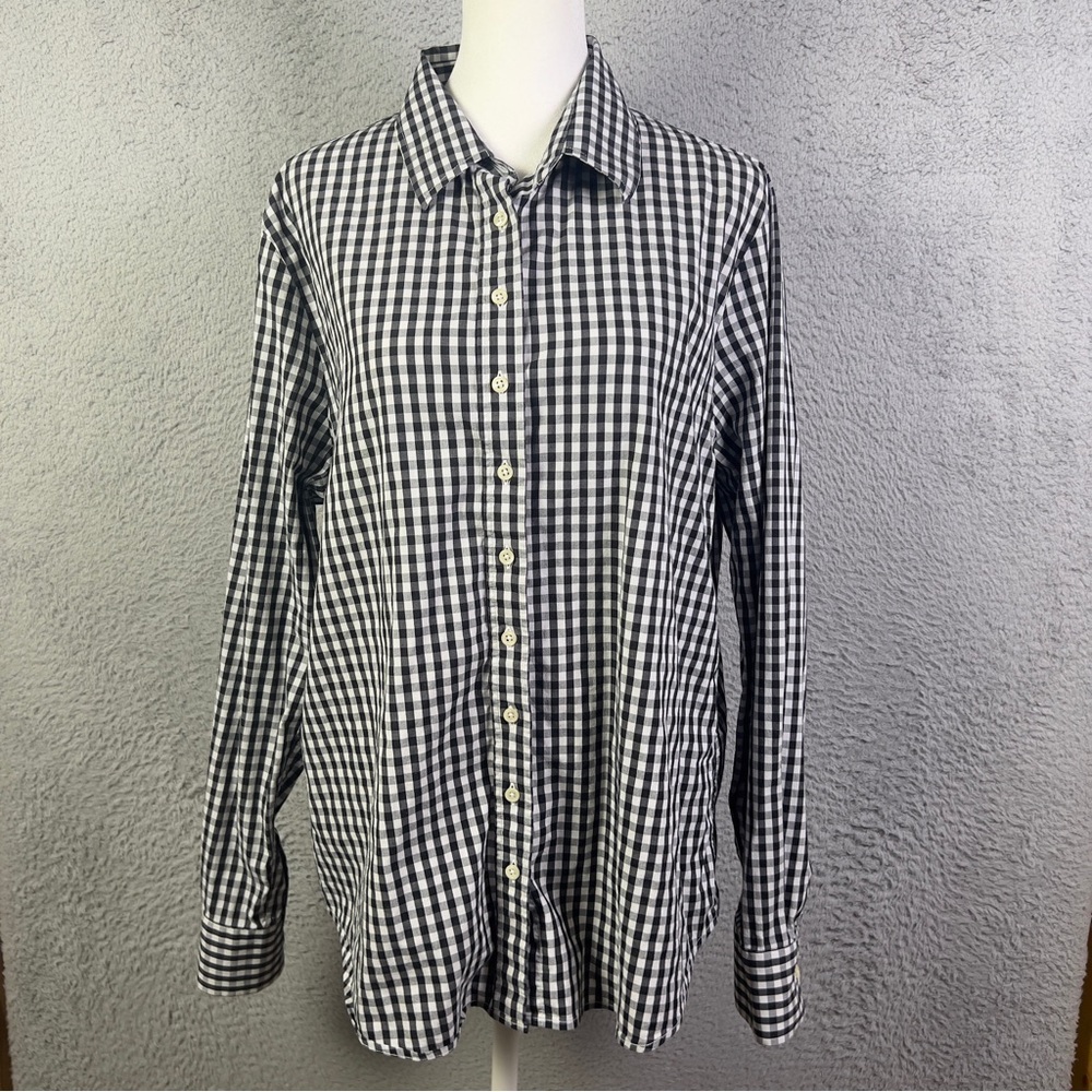 The Shirt by Rochelle Behrens Top Womens XL Black White Gingham Cheked Button